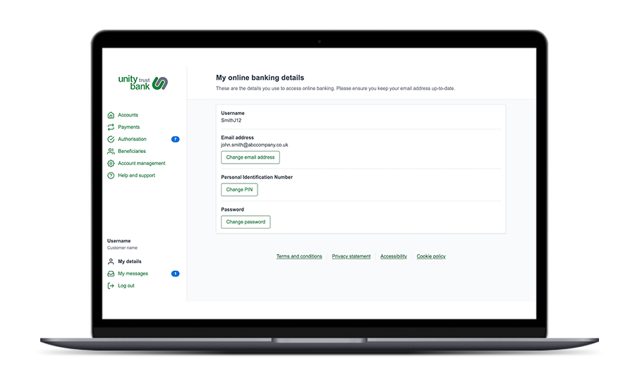 online banking details