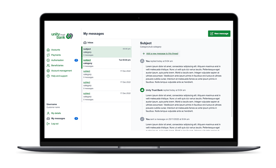 secure online bank messages